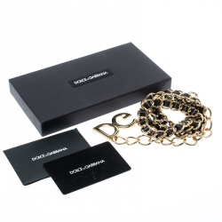 Dolce and Gabbana Black Interlaced Leather Gold Tone Chain Belt