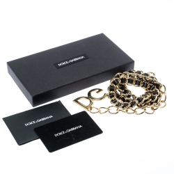Pre Owned Dolce and Gabbana Black Interlaced Leather Gold Tone Chain Belt