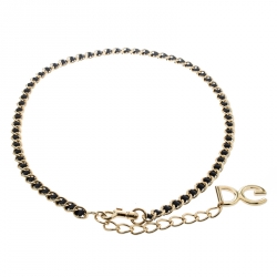 Pre Owned Dolce and Gabbana Black Interlaced Leather Gold Tone Chain Belt