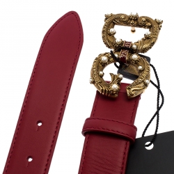 Pre Owned حزام دولتشي أند غابانا أمور DG جلد أحمر 75 سم