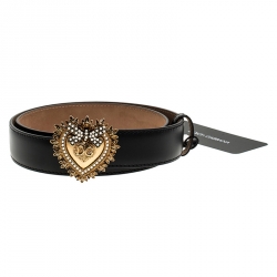 Pre Owned Dolce & Gabbana Black Leather Devotion Heart Buckle Belt 80cm