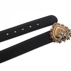 Pre Owned Dolce & Gabbana Black Leather Devotion Heart Buckle Belt 80cm