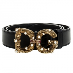 Pre Owned حزام دولتشي أند غابانا أمور DG جلد أسود 80 سم