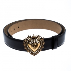 Pre Owned حزام دولتشي أند غابانا إبزيم ديفوشين جلد أسود 85 سم