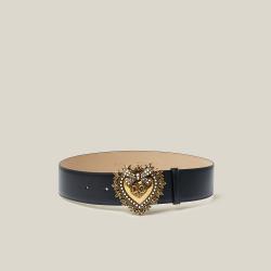 مملوكة مسبقًا Dolce & Gabbana Black Devotion DG Embellished Leather Belt 80 CM