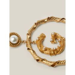 Pre Owned Dolce & Gabbana Gold Faux Pearls Gold-Tone Logo Charm Earrings