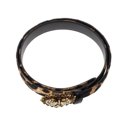 Pre Owned Dolce & Gabbana Brown/Black Leopard Print Canvas Devotion Belt 85CM