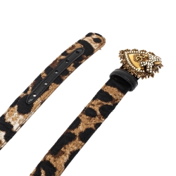 Pre Owned Dolce & Gabbana Brown/Black Leopard Print Canvas Devotion Belt 85CM