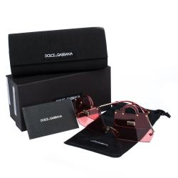 Pre Owned نظارة شمسية دولتشي آند غابانا حقيبة سيسيلي ذهبية/ حمراء شفافة