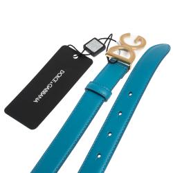 Pre Owned Dolce & Gabbana Sky Blue Leather Logo Buckle Belt 85CM