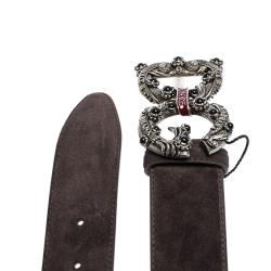 مملوكة مسبقًا Dolce & Gabbana Dark Brown Suede Leather DG Amore Logo Belt 80CM