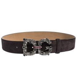 Pre Owned Dolce & Gabbana Dark Brown Suede Leather DG Amore Logo Belt 100CM