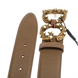 Pre Owned Dolce & Gabbana Brown Leather DG Amore Logo Belt 80CM