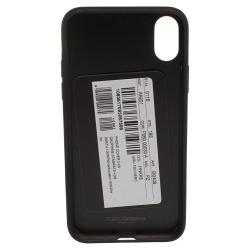 Pre Owned Dolce & Gabbana Black Lily Print Leather Logo Plaque iPhone X-XS Cover