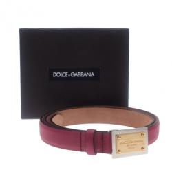 مملوكة مسبقًا حزام دولتشي آند غابانا تصميم رفيع جلد وردي 75 سم