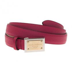 Pre Owned حزام دولتشي أند غابانا جلد وردي لوحة معدنية أمامية سكيني 90 سم