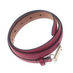 Pre Owned حزام دولتشي أند غابانا جلد وردي لوحة معدنية أمامية سكيني 90 سم