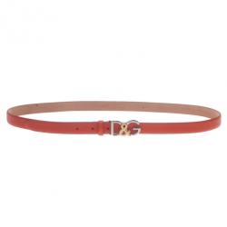 Pre Owned Dolce and Gabbana Coral Leather Logo Belt 95CM