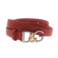 Pre Owned Dolce and Gabbana Coral Leather Logo Belt 95CM