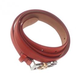 Pre Owned Dolce and Gabbana Coral Leather Logo Belt 95CM