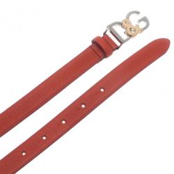 Pre Owned Dolce and Gabbana Coral Leather Logo Belt 95CM