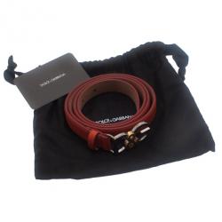 Pre Owned Dolce and Gabbana Coral Leather Logo Belt 95CM