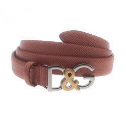 مملوكة مسبقًا Dolce and Gabbana Pink Leather Logo Belt 85CM