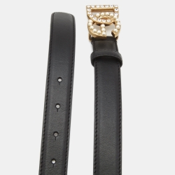Pre Owned Dolce & Gabbana Black Leather Embellished DG Logo Belt 90CM