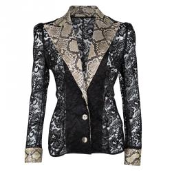 Pre Owned جاكيت دولتشي أند غابانا دانتيل أسود مورد وجلد ثعبان مزين شفاف S