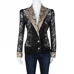 Pre Owned جاكيت دولتشي أند غابانا دانتيل أسود مورد وجلد ثعبان مزين شفاف S
