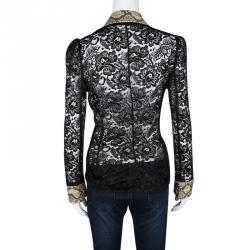 Pre Owned جاكيت دولتشي أند غابانا دانتيل أسود مورد وجلد ثعبان مزين شفاف S