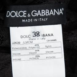 Pre Owned جاكيت دولتشي أند غابانا دانتيل أسود مورد وجلد ثعبان مزين شفاف S