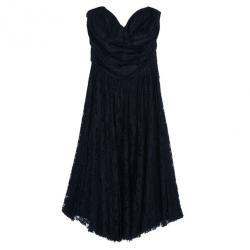 Pre Owned Dolce and Gabbana Black Strapless Lace Dress M