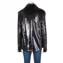 Pre Owned جاكيت دولتشي أند غابانا ترتر أسود مزخرف ياقة فرو صناعي M