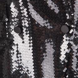 Pre Owned Dolce and Gabbana Black Sequin Paillette Embellished Velvet Trim Double Breasted Coat S