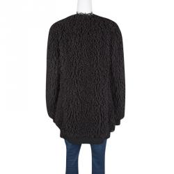 Pre Owned Dolce and Gabbana Black Wool Fringe Rib Trim Shaggy Coat L