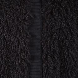 Pre Owned Dolce and Gabbana Black Wool Fringe Rib Trim Shaggy Coat L