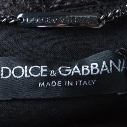 Pre Owned Dolce and Gabbana Black Wool Fringe Rib Trim Shaggy Coat L