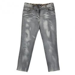 Pre Owned Dolce and Gabbana Grey Distressed Denim Jeans L