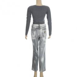 Pre Owned Dolce and Gabbana Grey Distressed Denim Jeans L