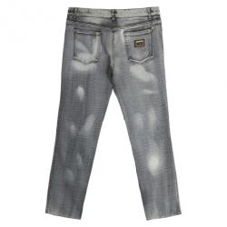 Pre Owned Dolce and Gabbana Grey Distressed Denim Jeans L