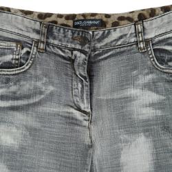 Pre Owned Dolce and Gabbana Grey Distressed Denim Jeans L