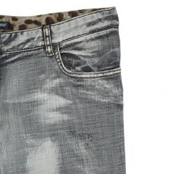 Pre Owned Dolce and Gabbana Grey Distressed Denim Jeans L