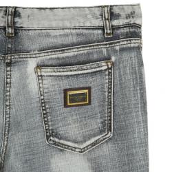Pre Owned Dolce and Gabbana Grey Distressed Denim Jeans L