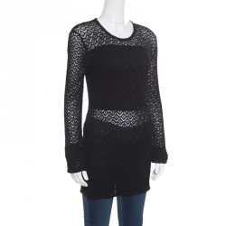 Dolce and Gabbana Black Perforated Knit Sweater L