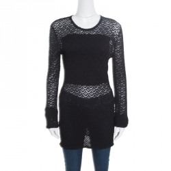 Dolce and Gabbana Black Perforated Knit Sweater L