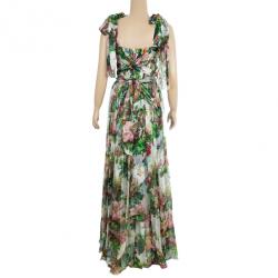 Pre Owned Dolce and Gabbana Floral Print Babydoll Dress M