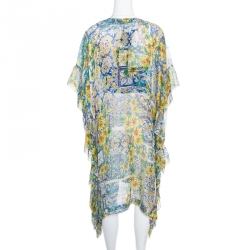 مملوكة مسبقًا قفطان دولتشي آند غابانا حرير شفاف أصفر مورد بحزام L