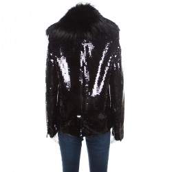 Pre Owned جاكيت دولتشي أند غابانا ترتر مزخرف ياقة فرو ثعلب أسود S