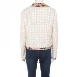 مملوكة مسبقًا Dolce & Gabbana Cream Cotton Silk Tweed Floral Trim Blazer M